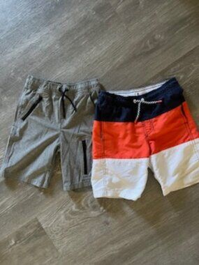 🧡3/15 Cat & Jack Color Block Swim Trunks + Gray Shorts Bundle x2 Boys S 6-7